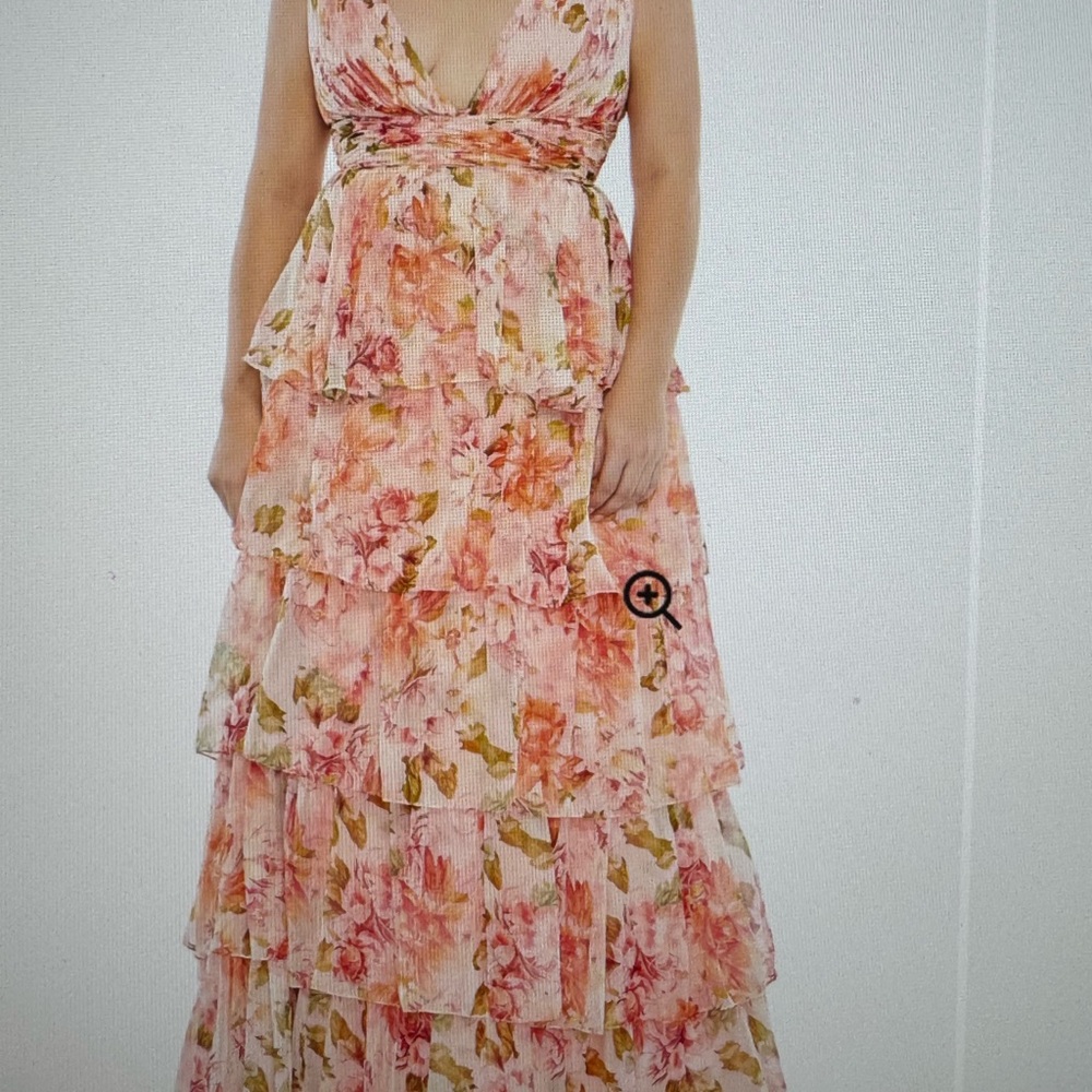 Mac Duggal Floral Maxi dress in Pink and Cream